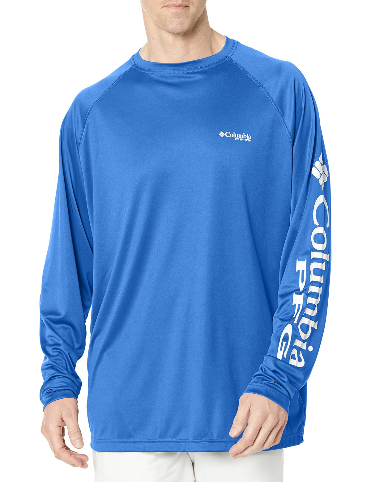 Columbia Men's PFG Terminal Tackle Long Sleeve Fishing Shirt, Vivid Blue/Cool Grey Logo, Large Tall