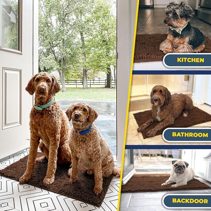 Muddy Mat® | Super Water Absorbent Door Mat Indoor, Microfiber Quick Dry Chenille Entryway Rug, Slip Resistant Front Door Mat, Indoor Mats for Entryway, Machine Washable Pet Rug, Brown 59"x24"