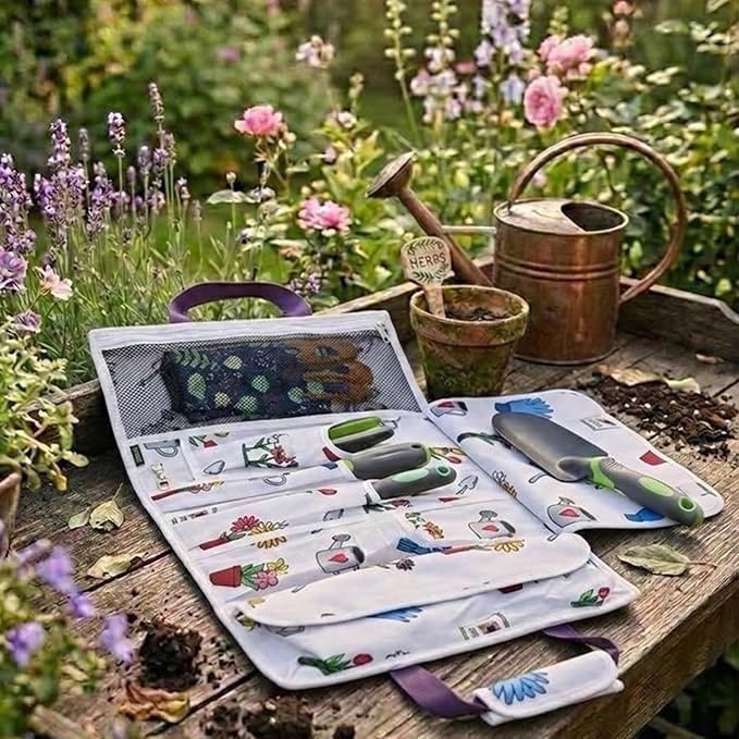 Garden Tool Bag, Roll-Up Garden Tool Holder with Deep Pockets | 900D Polyester Heavy Duty Gardening Tote | Compact Washable Organizer for Tools, Seeds, and Essentials (Tools Not Included)