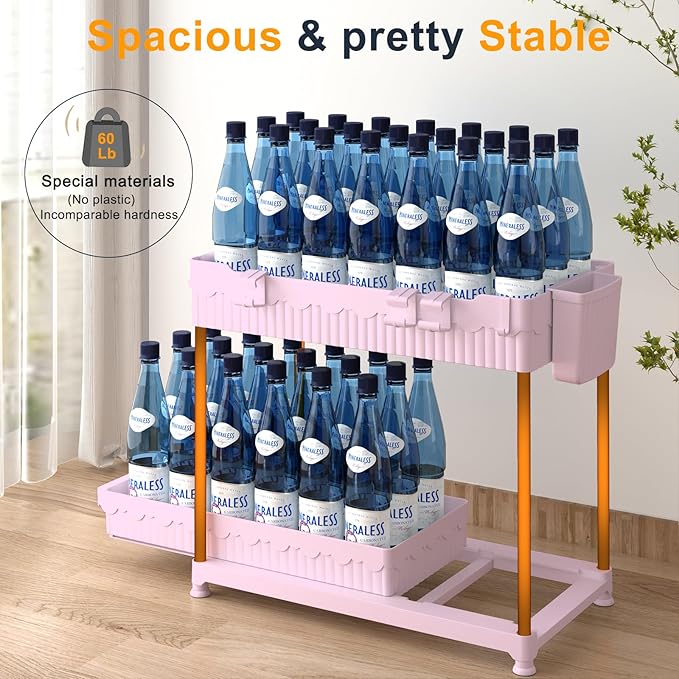 3 Pack Under Sink Organizers, 2-Tier Multi-Use Kitchen and Bathroom Organizers and Storage with Sliding Drawers, Bathroom Cabinet Organizer (Pink, 14.8 Inch)