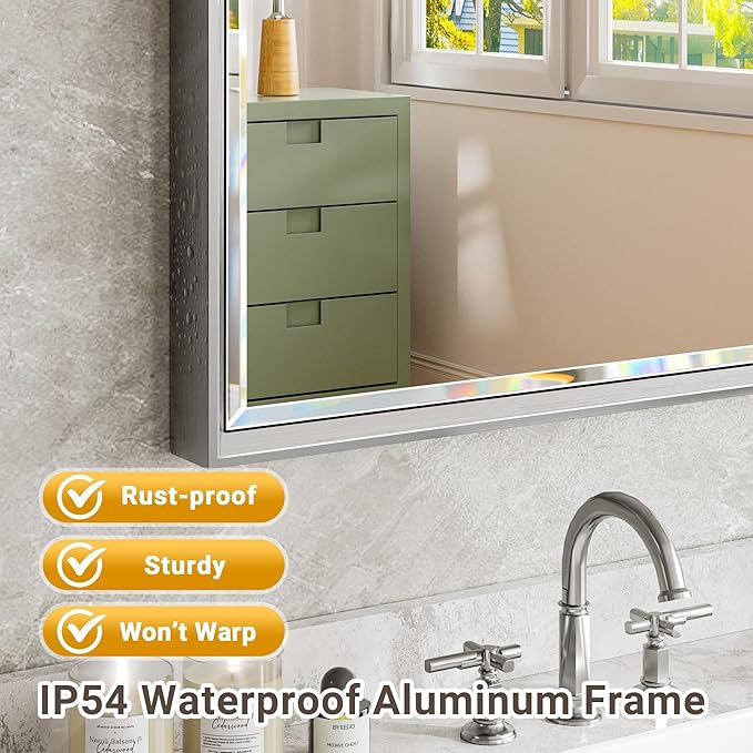 Silver Bathroom Mirror, 36x36 Inch Beveled Silver Square Mirror