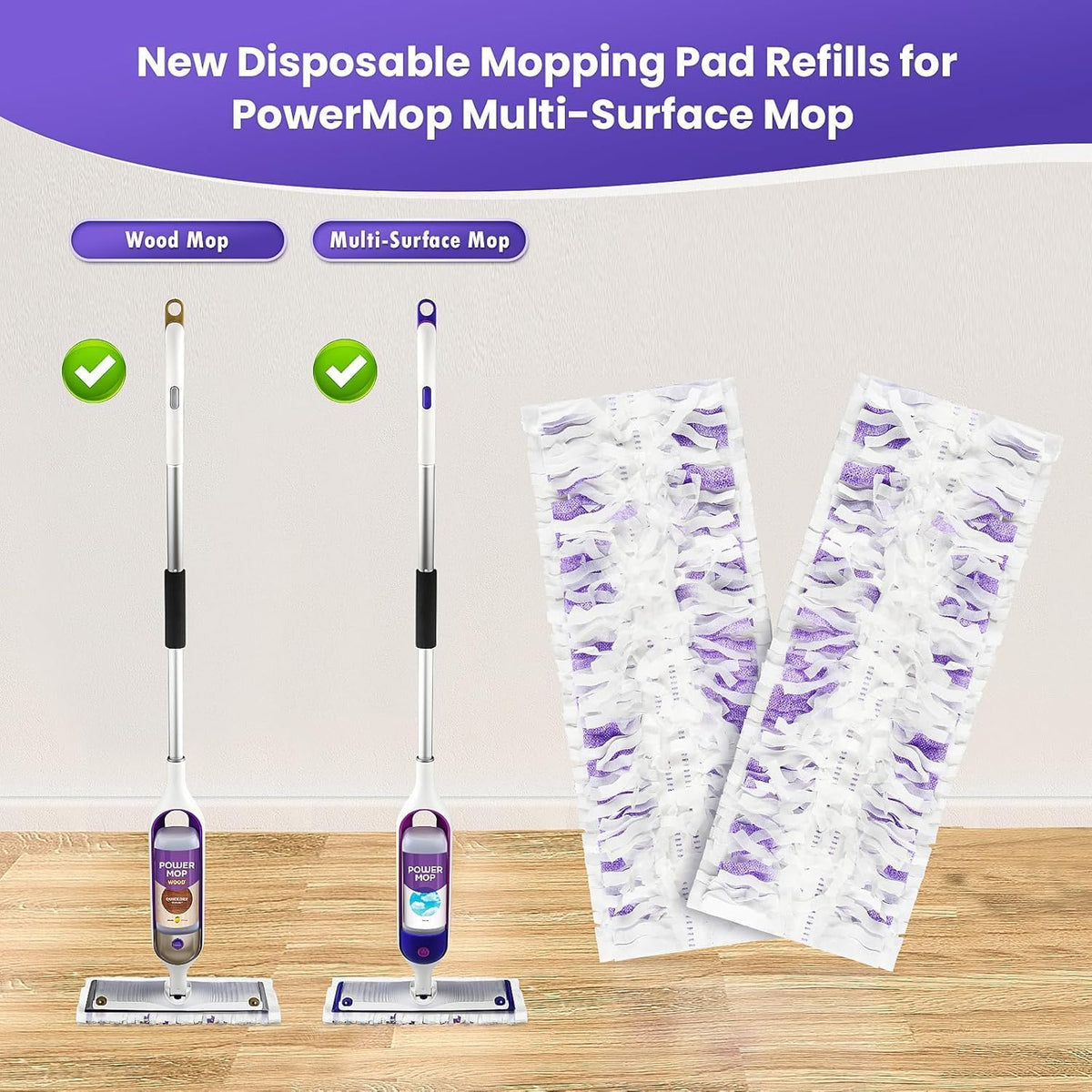 50 Pack Power Mop Refills Pads for Swiffer, Disposable Power Mop Refills for Power Mop Multi-Surface Mop Power Mop Pads Replacement Power Mop Pads Refills Spray Mopping Pads Hardwood Floor Cleaning