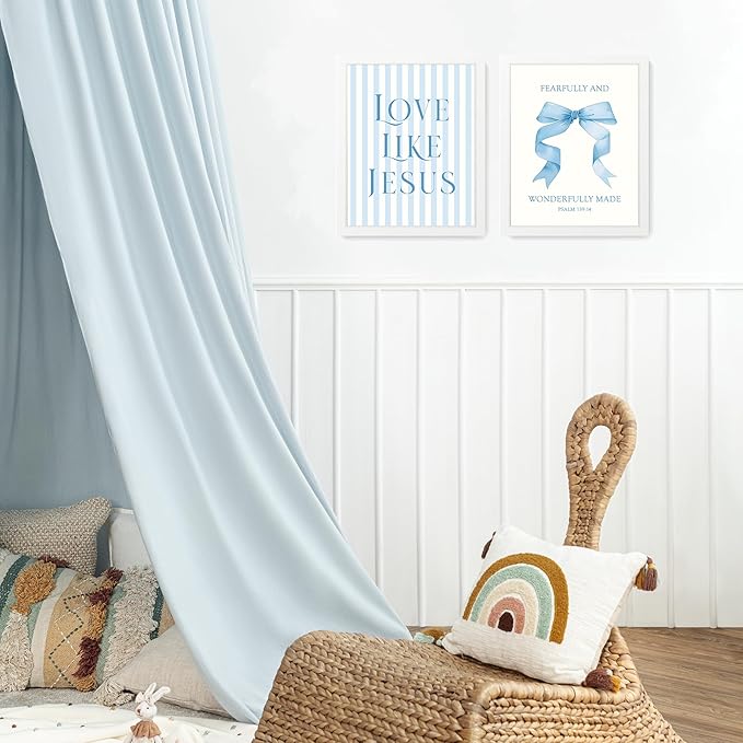 LARTSFRO Coquette Blue Bow Jesus Wall Art Decor Posters, Light Blue Bow Room