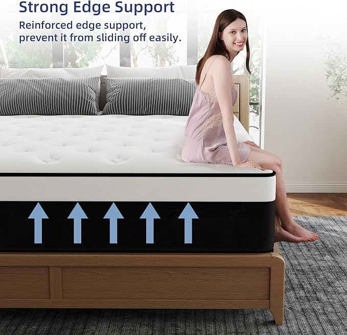Queen Mattress, 14 Inch Queen Hybrid Mattress in a Box with Memory Foam, Medium Firm, Euro Top, Reinforced Edge Support, Pressure Relief & Motion Isolation, CertiPUR-US Certified