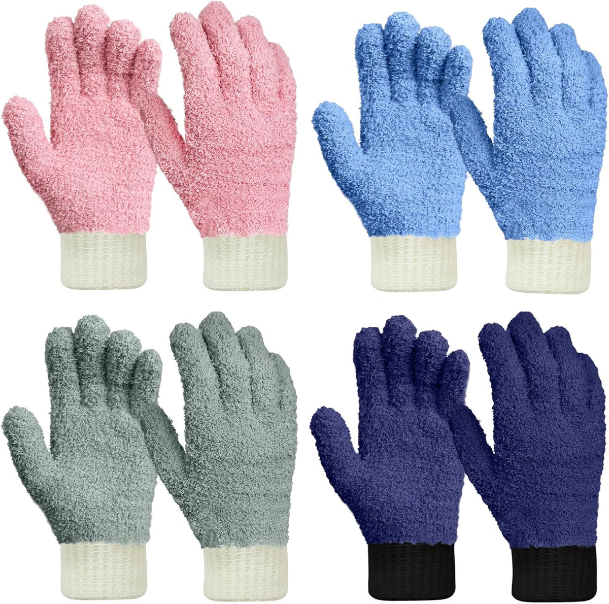 MIG4U 4 Pairs Microfiber Gloves - Dusting Gloves for House Cleaning - Washable Blind Cleaner Duster Tool (Blue/Pink/Gray/Navy,S/M)