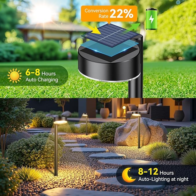 12 Pack Solar Pathway Lights Outdoor, 12 Brighter LED Solar Lights Outdoor Waterproof, Up to 12 Hrs Modern Solar Powered Path Light for Yard Garden Walkway Driveway