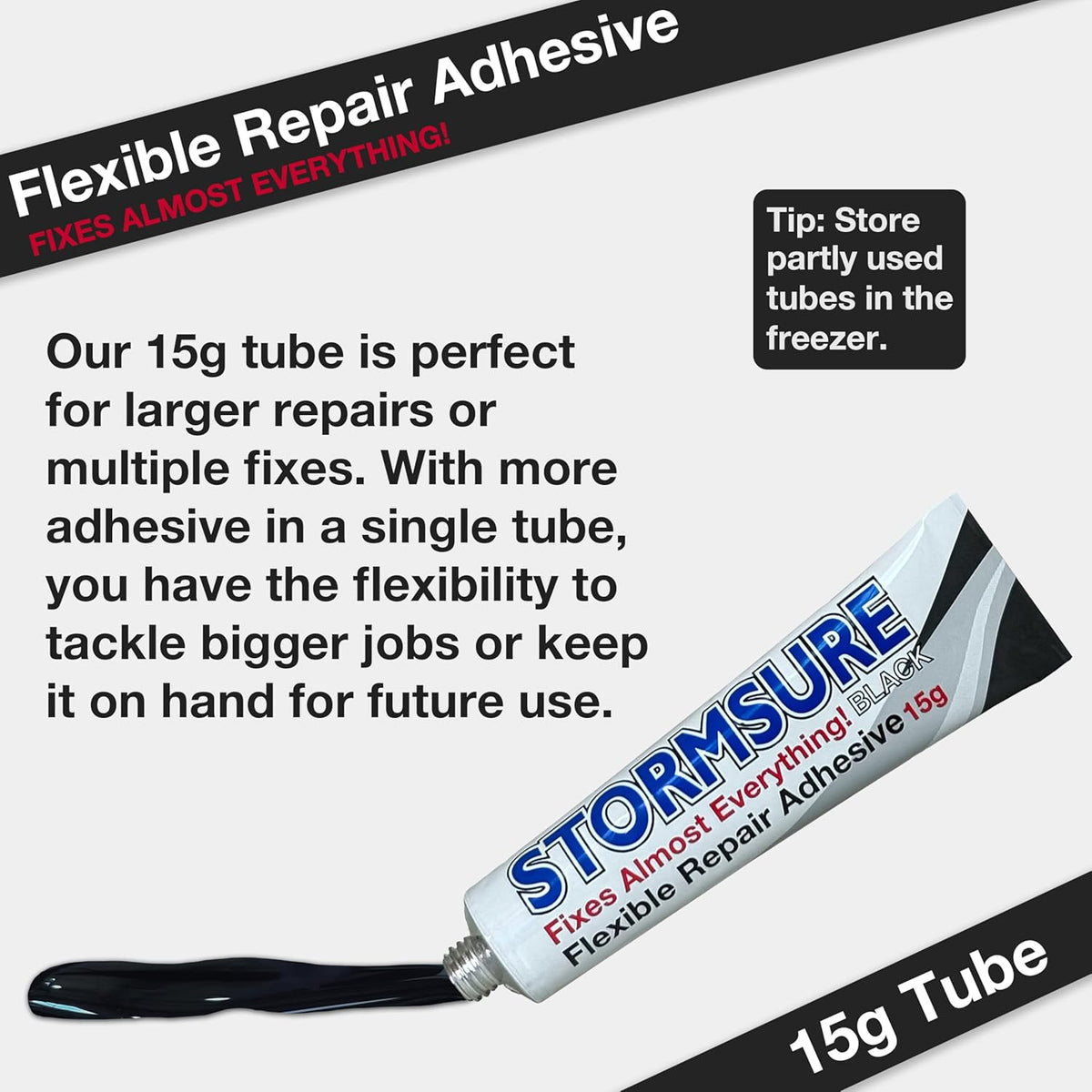 Stormsure Flexible Repair Adhesive - 15g Black | Durable, Waterproof Solution for Quick Fixes