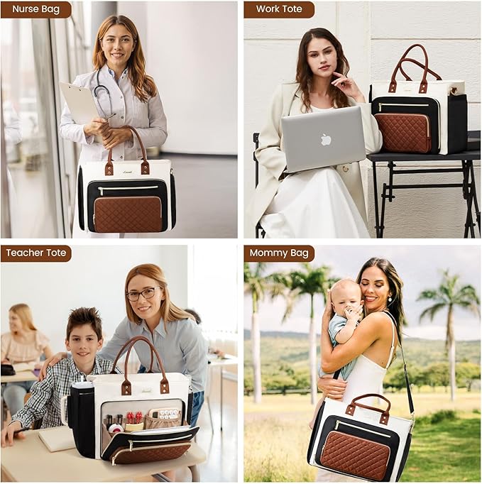LOVEVOOK Teacher Tote Bag for Women Work, Laptop Bag With Large Cup Holder, Nurse Bags Professional Briefcase Business Computer Purses Handbag,Light Pink,17.3 Inch