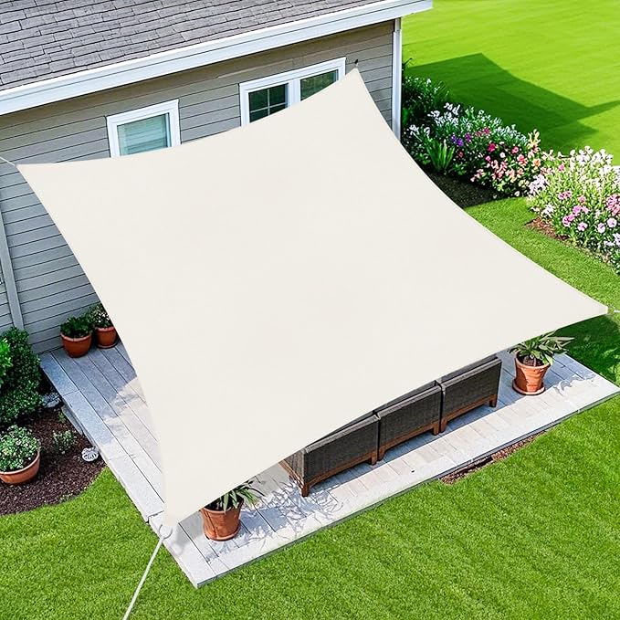 Amagenix Sun Shade Sail 10'X20'Curved Edge Outdoor Shade Canopy Cream Breathable 95% UV Block Shade Cloth for Patio Garden Backyard (We Make Custom Size)