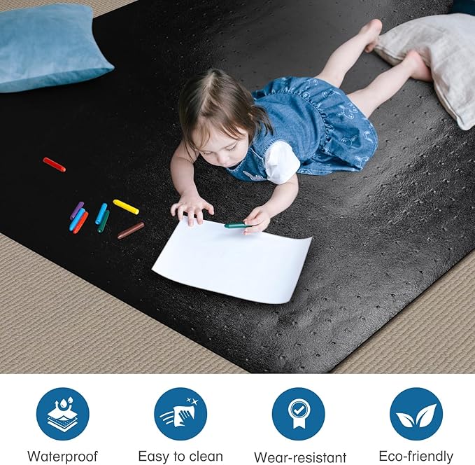 Chair Mat for Carpet, 36" x 48" Desk Chair Mat for Carpeted Floors, Non-Slip Office Vinyl Mat for Carpet with Studded, Easy Glide Heavy Duty Floor Protector Mat for Home Office, Black
