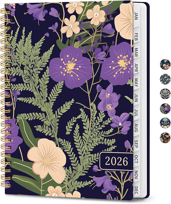 2026 Planner, Weekly and Monthly Planner for Women, Jan 2026 - Dec 2026 Pretty 2026 Calendar Planner with Monthly Tabs, Inner Pocket, Spiral Binding, Perfect for Office Home School - 6.3" x 8.5", Violet
