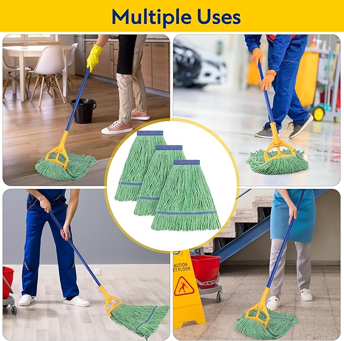 Matthew Cleaning Heavy Duty Mop Head Commercial Replacement for General and Floor Cleaning , Wet Industrial Blue Cotton Looped End String Head Refill (Case of 24) Green