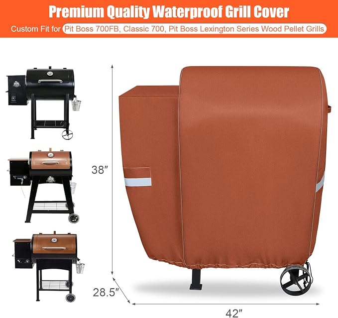 73700 Grill Cover for Pit Boss 700FB, Lexington 540 and Lexington 500, Classic 700 Wood Pellet Grills, 600D Waterproof Fade Resistant BBQ Grill Cover with Elastic Drawstrings, Brown