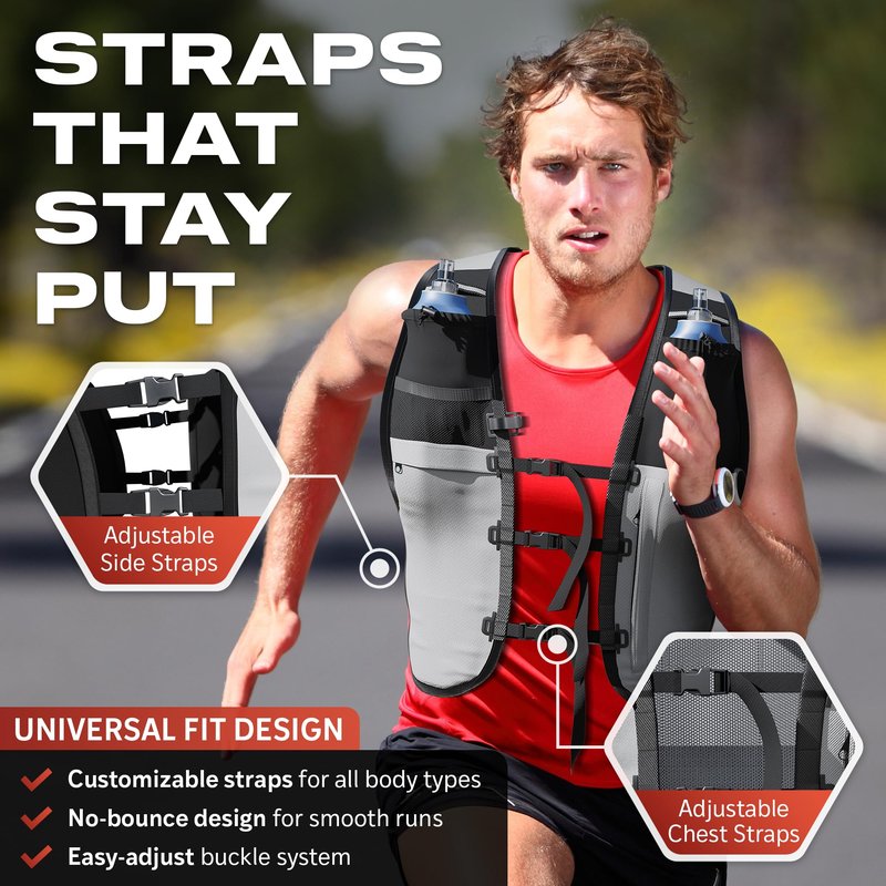 TakaFiTrail Running Hydration Vest Men - Breathable Trail Running Hydration Vest w/ 2 Water Bottles, Bladder Pouch, Ice Pack for Runners - Reflective Marathon Gear Jogging Backpack for Hiking