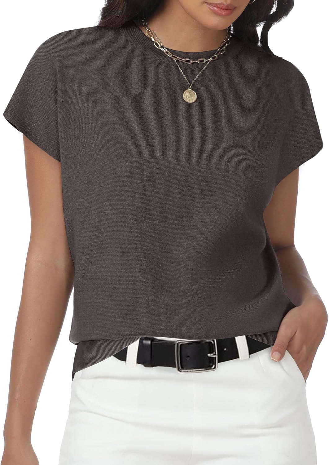 Skiennix Women's Summer Sweater - Short Sleeve Casual Top for Beach Vacations | Dressy Basic Cap Sleeve