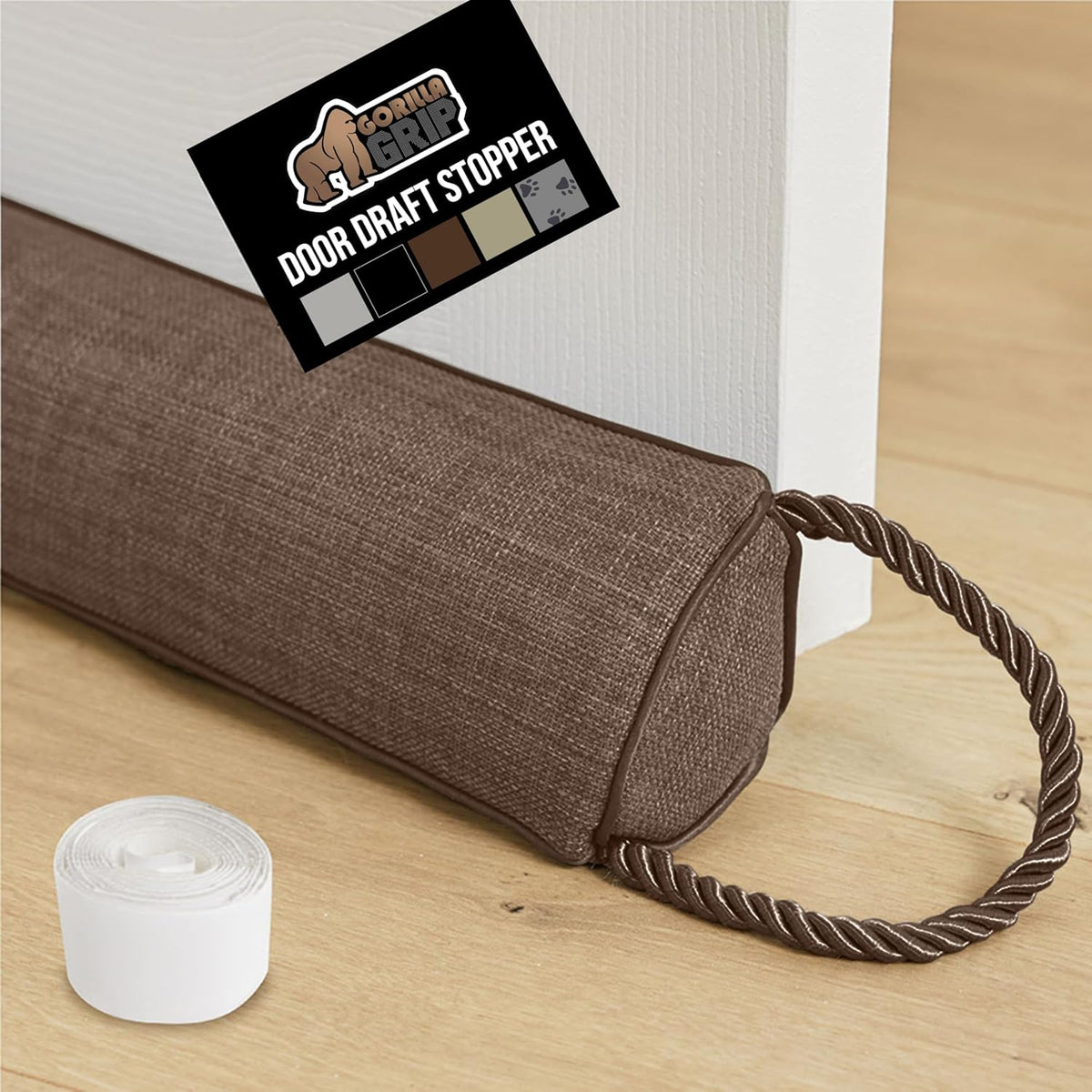 GORILLA GRIP Door Draft Stopper for Bottom of Doors, Weather Stripping Seal Blocks Hot Air, Noise, Bugs, Keeps Cold AC in, Sound Proofing Easy Install Gap Filler, Home Essentials, 32 Inch, Brown