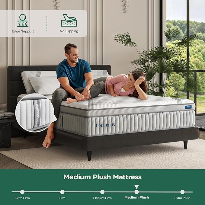 Lechpeus King Mattress,14 Inch Medium Plush Hybrid Mattress in Box,MDI Soft Memory Foam & 7-Zone Pocket Springs,Motion Isolation& Back Pain Relief,Enhanced Support King Bed,None Fiberglass