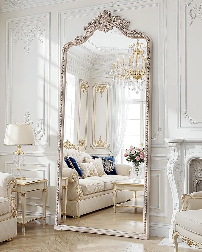 Wall Mount Arched Full Length Mirror, Baroque Antique Vintage Long Mirrors