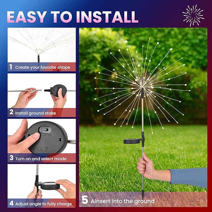 PEVOROS Garden Decor Solar Lights Outdoor,4 Pack 120LED Waterproof Colorful Solar Garden Lights Your Outdoor Decoration,Yard, Patio, Porch,Flower Pot,Pathway, for 4th of July(Red, White, Pink)