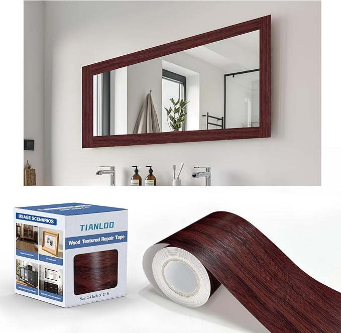 TIANLDD 27 FT Wood Grain Wallpaper Border, Removable Waterproof Mirror Border