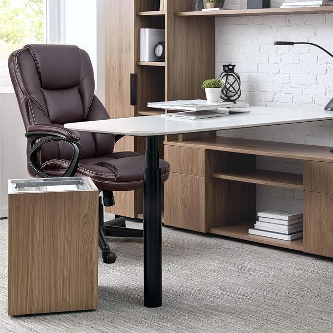 Furmax Office Executive Chair High Back Adjustable Managerial Home Desk Chair, Swivel Computer PU Leather Chair with Lumbar Support (2, Brown)