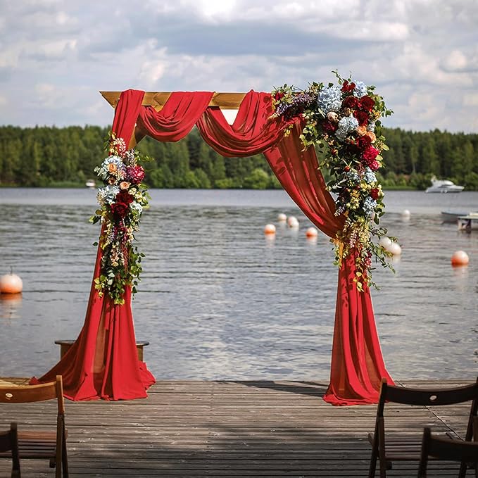 Wedding Arch Draping Fabric 29" x 18 FT Red Sheer Chiffon Outdoor Curtain Drapes for Wedding Birthday Party Ceremony Decor(2 Panels, Red)