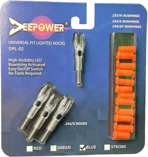 DEEPOWER Lighted Nocks for Arrows - ON/OFF Switch with H, S, GT Bushings | Fits .204”, .233”, .244”, .246”