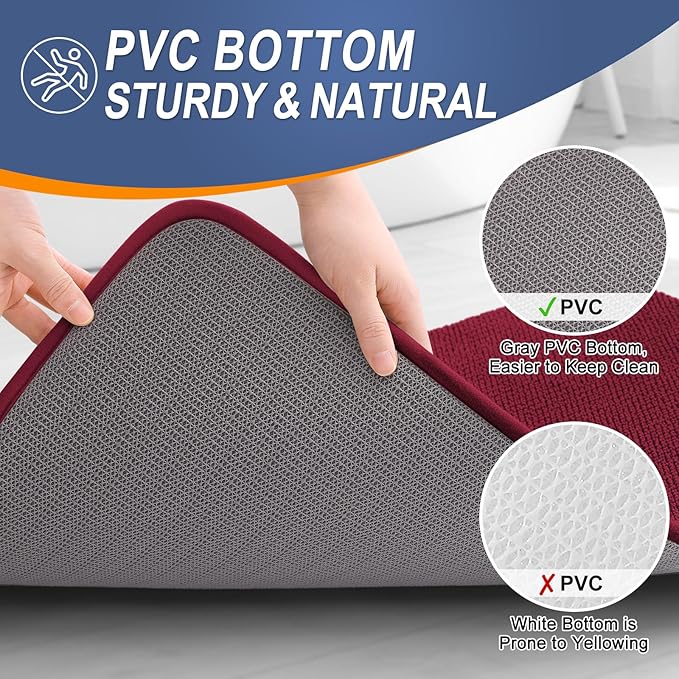 OLANLY Thick Memory Foam Bath Mat Rug 47x20, Extra Soft Absorbent Bathroom Rug, Quick Dry Bath Mats, Non-Slip, Machine Washable Carpet for Bathroom, Tub and Shower, Home Decor Accessories, Burgundy