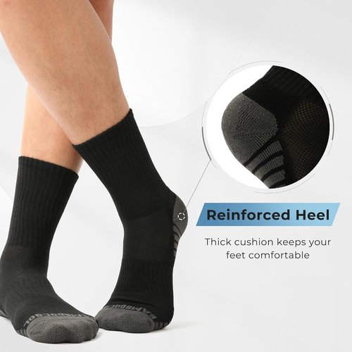 BAMBOO COOL Men's Athletic Crew Socks - Cushioned, Moisture-Wicking, Breathable Arch Support | 6 Pack