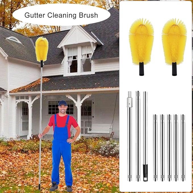 Long Gutter Cleaning Tool from The Ground Gutter Cleaning Tool with Brush Head Drainage Grooves Cleaning Tool