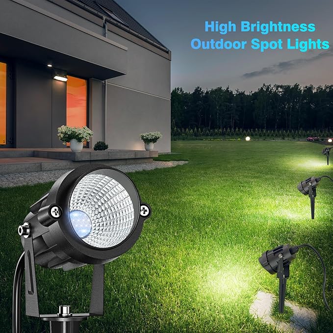 High Brightness 1000LM Outdoor Spot Lights for Yard, 3500K Warm White Spot Lights Outdoor with 4.9FT Electric Cord, 10W LED IP66 Waterproof Landscape Spotlights for Garden Tree Flag - 4 Pack