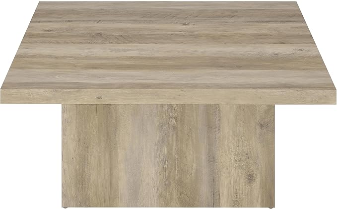 Coaster Home Furnishings - Devar - Wood - Square Coffee Table with Plinth Base, Geometric Design and Transitional Style - Living Room - Distressed Pine - 710878