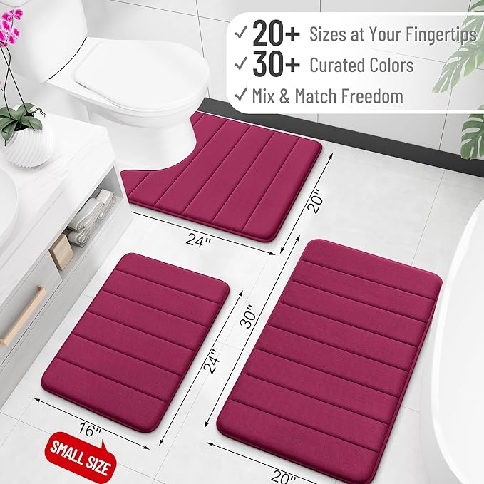 OLANLY Memory Foam Long Bathroom Rugs Runner 47x17, Super Soft Absorbent Bath Mat, Quick Dry, Machine Washable Shower Floor Rugs, Bathmat Carpet, Bathroom Home Decor Accessories, Burgundy