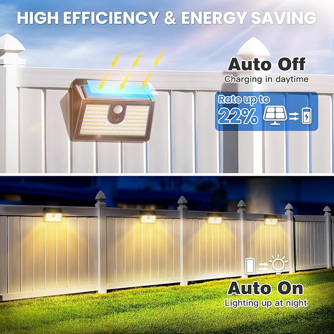 [10 Packs] Solar Motion Sensor Outdoor Lights, Super Bright Solar Lights Outdoor Waterproof, 3 Lighting Modes Security Wall Light for Outside Walking Dog Fence Backyard Deck Garden Door Step Garage