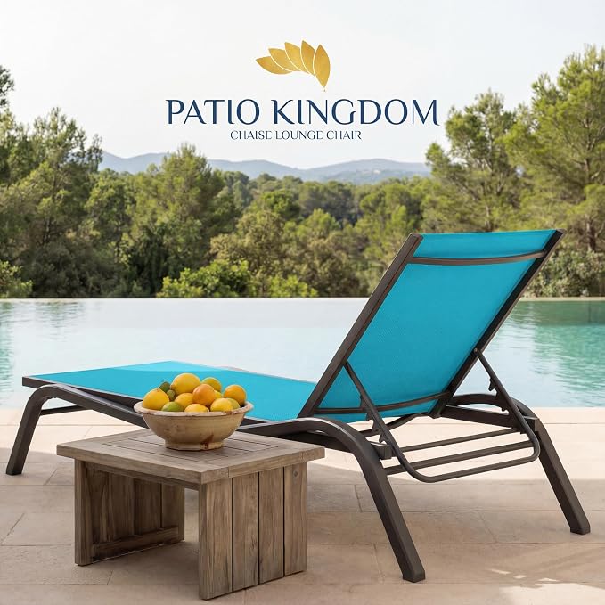 Adjustable Patio Chaise Lounge Chair, Outdoor Pool Lounger for Sunbathing & Tanning, All-Weather Textilene Sun Bed for Beach, Porch & Deck, Rust-Proof Aluminum Frame, Sky Blue