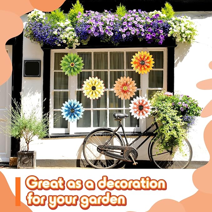 Zhehao 6 Pcs Metal Flower Wall Art Decor 12 Inch Sunflower Wall Decorations Hanging Outdoor Art Multicolored Handmade Metal Flowers Outdoor Decor(Elegant Color)