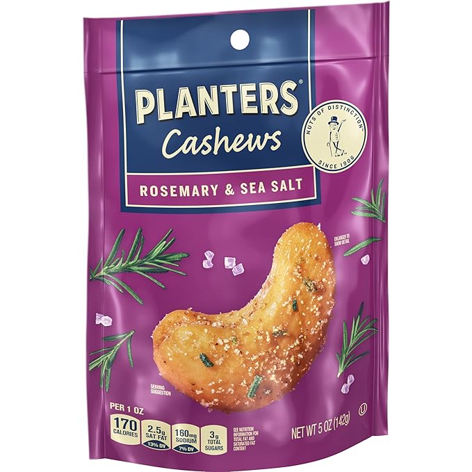 PLANTERS Cashews Rosemary & Sea Salt, Party Snacks, 5 Oz Bag (Pack of 2)