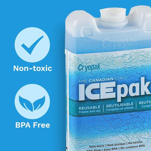 ICEpak Large Reusable Ice Packs - Freezer Safe Gel, Non-Toxic, 4 Pack for Coolers & Lunch Boxes