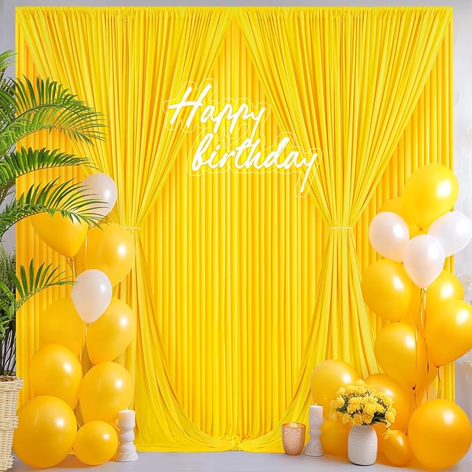 6 Panels Yellow Backdrop Curtain for Parties Wrinkle Free Lemon Yellow Photo Curtains Backdrop Drapes Fabric Decoration for Birthday Party Wedding Baby Shower 30ft(W) x 10ft(H)