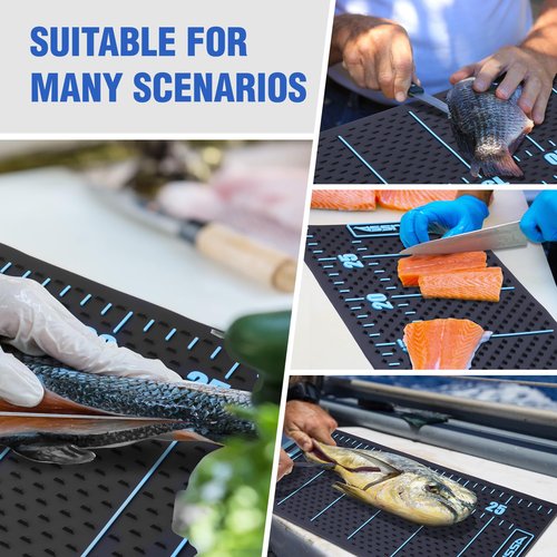 FLISSA 33" Non-Slip Fish Fillet Mat with Storage Bag, Portable & Durable Fish Cleaning Mat, Measuring Scale for Easy Filleting, Cleaning, and Cutting, Ideal Fishing Gift