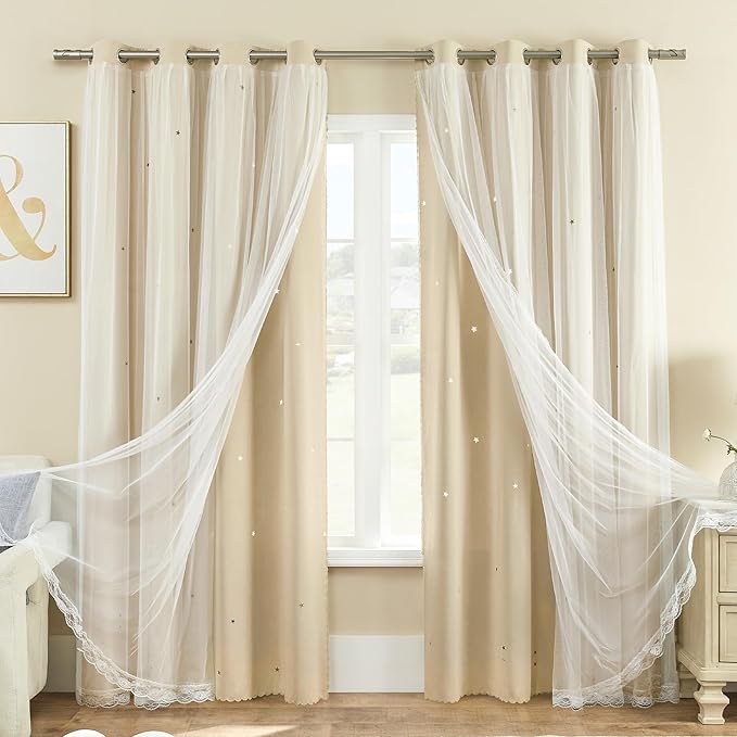 XiDi Beige Girls Curtains for Bedroom, Girls Room Blackout Curtains for 63