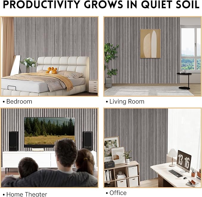 4 Pack Wood Panels for Wall, 106.3" × 11" Wood Slat Acoustic Panels for Wall