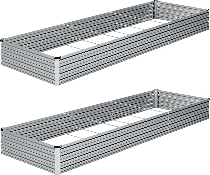 10×3×1FT(2PCS) Galvanized Raised Garden Bed Kit Metal Planter Boxes,Large Outdoor Planters Garden for Planting Vegetables,Flowers,Herbs -Silver