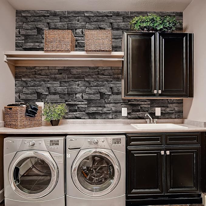 Jeweluck Grey Brick Wallpaper Peel and Stick Wallpaper 17.7”×393.7” Faux Stone