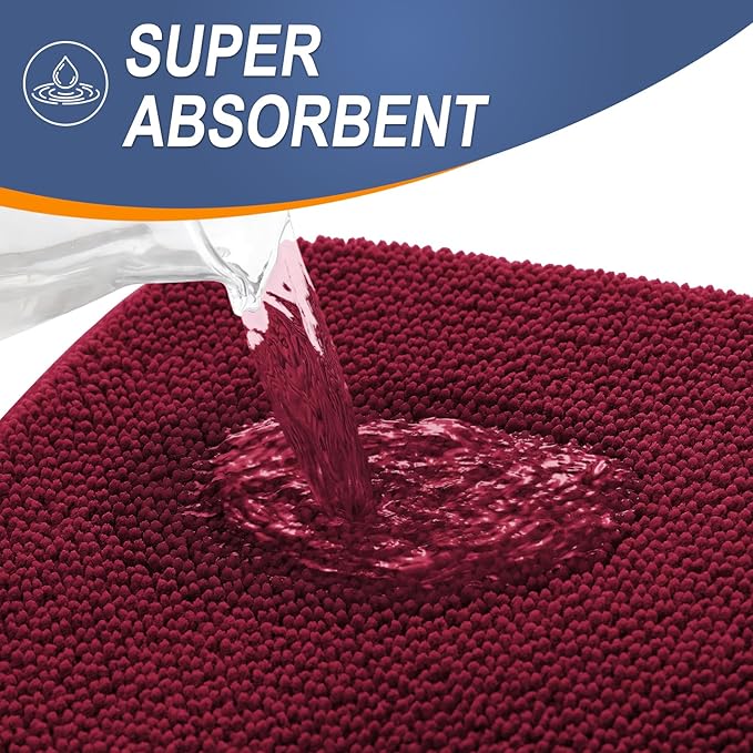 OLANLY Thick Memory Foam Bath Mat Rug 44x24, Extra Soft Absorbent Bathroom Rug, Quick Dry Bath Mats, Non-Slip, Machine Washable Carpet for Bathroom, Tub and Shower, Home Decor Accessories, Burgundy