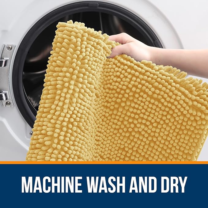 OLANLY Bathroom Rugs 59x24, Extra Soft Absorbent Chenille Bath Rugs, Rubber Backing Quick Dry, Machine Washable Bath Mats for Bathroom Floor, Tub and Shower, Home Decor Accessories, Yellow