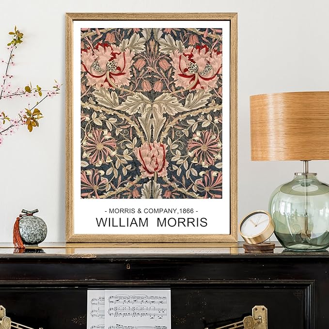 Cyebmo Wood Framed William Morris Wall Art Set of 3, Rustic Farmhouse Floral Wall Decor, Retro Flower Plants Aesthetic Picture, Vintage Botanical Art Prints for Living Room Bedroom Bathroom 12"x16"x3