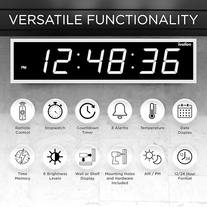 Ivation Huge Oversized 60" Large Digital LED Clock | Big Digital Clock