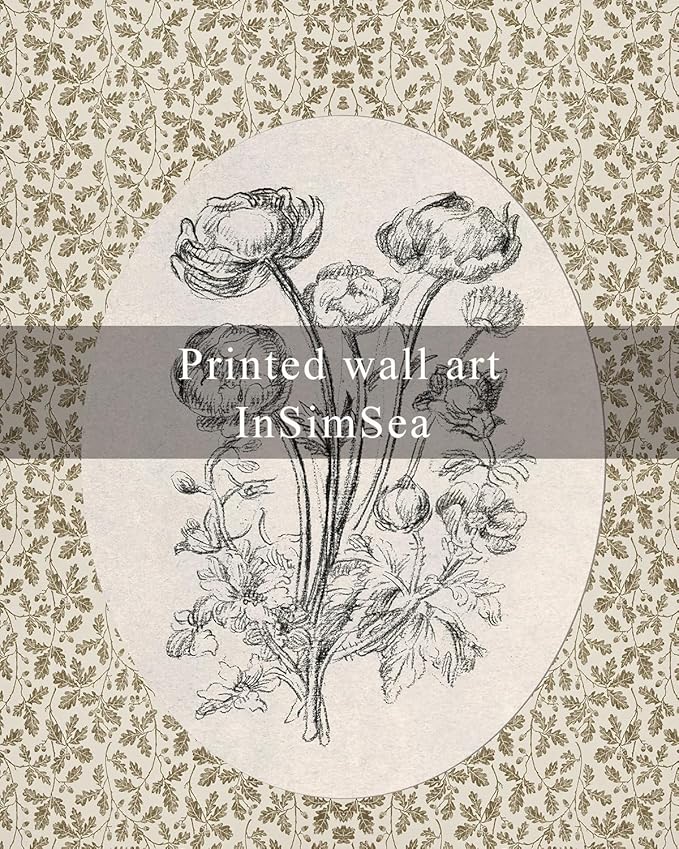 InSimSea Framed Canvas Prints Art Vintage Decor, Classical Neutral Floral Painting, Rustic Cottage Roses Flower Nursery Wall Art for Living Room Bedroom Home Bathroom Wall Decor, 12x16inch