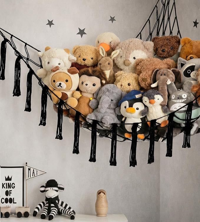 Stuffed Animal Storage Hammock or Net Corner - Large Toy Hammock Net for Stuffed Animals Room Decor - Cute Stuff Animal Organizer Plush Holder - Kids Baby Nursery Essentials Wall Bedroom Home Decor
